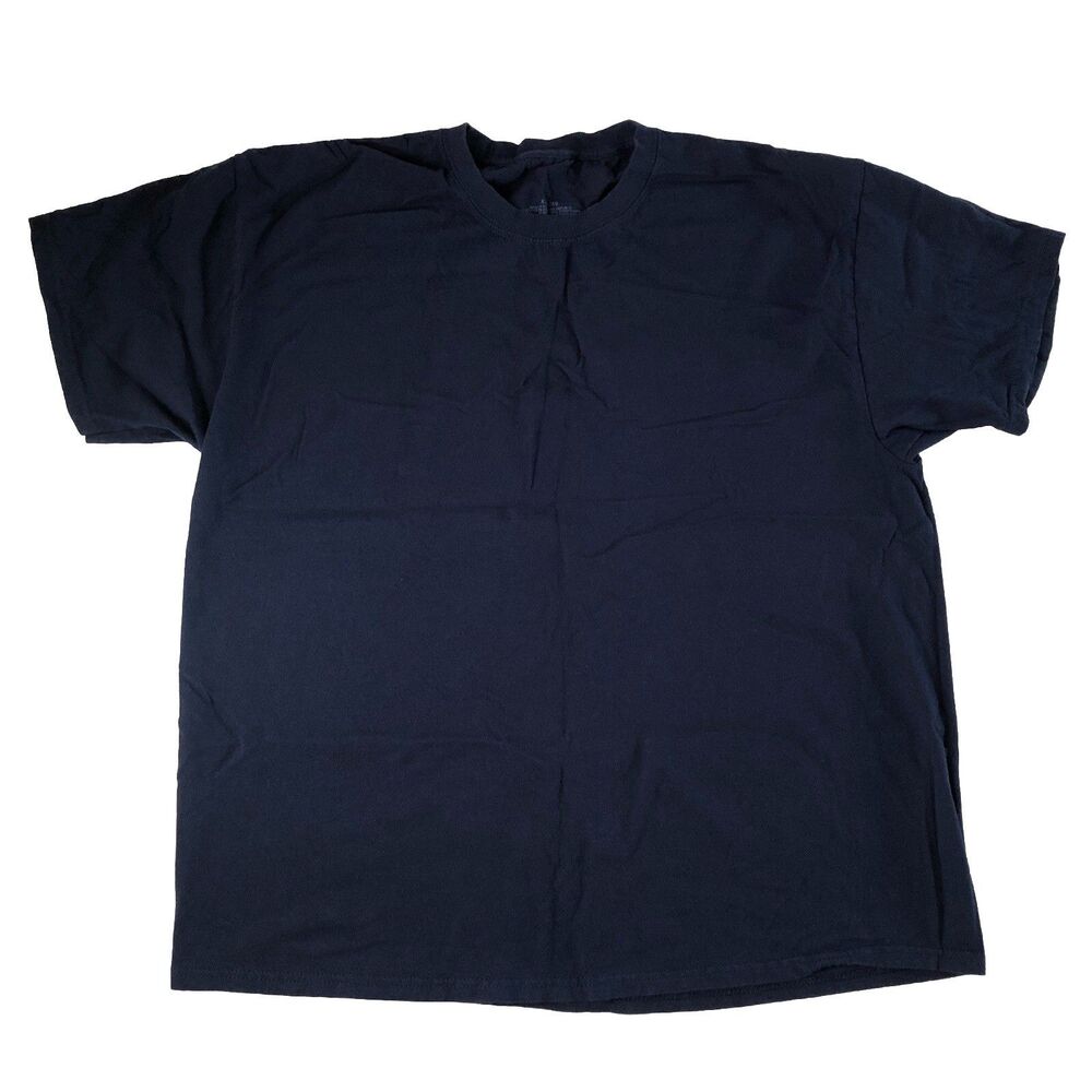 ⁠Hanes Tagless Mens XL Navy Blue Short Sleeve Crewneck T-Shirt 100% Cotton Plain